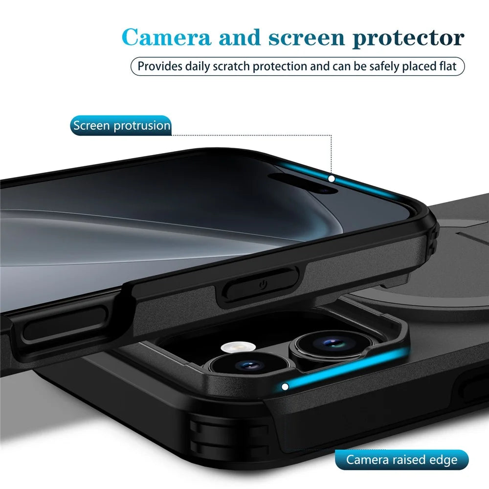 For iPhone 17 Case Kickstand Camera Slider PC + TPU Phone Cover Compatible with MagSafe - Black - 3