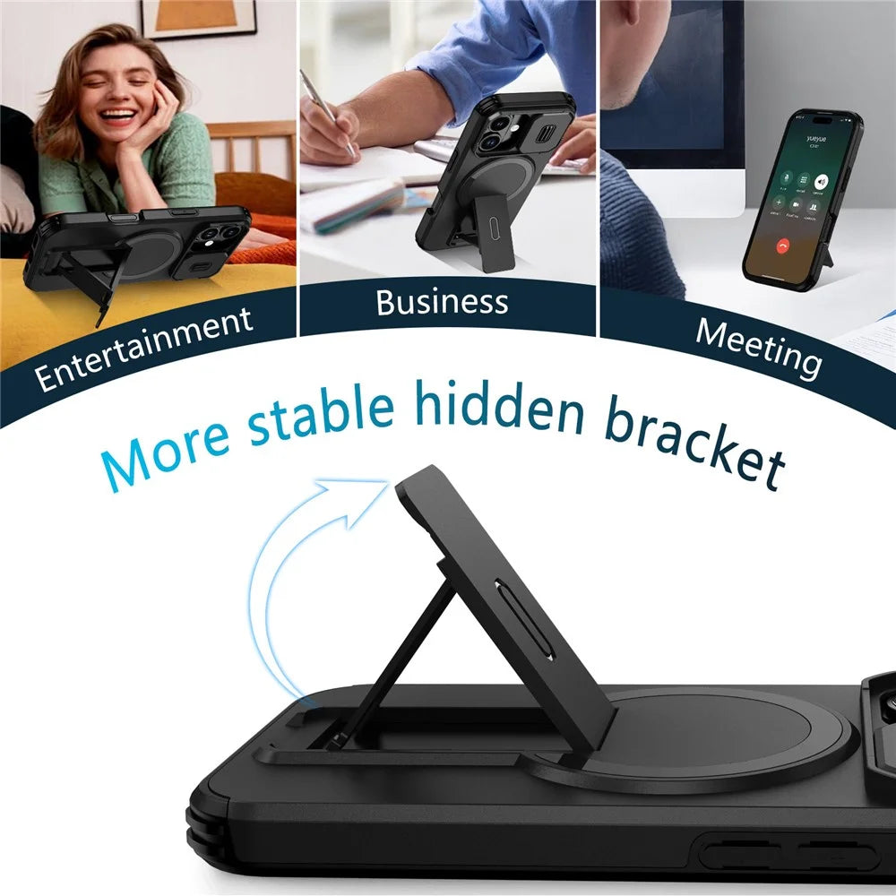 For iPhone 17 Case Kickstand Camera Slider PC + TPU Phone Cover Compatible with MagSafe - Black - 4