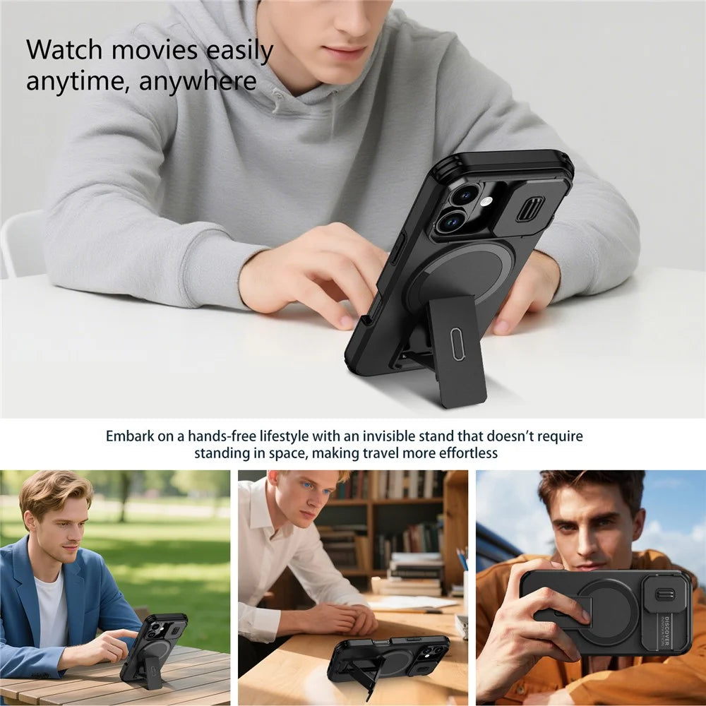 For iPhone 17 Case Kickstand Camera Slider PC + TPU Phone Cover Compatible with MagSafe - Black - 5