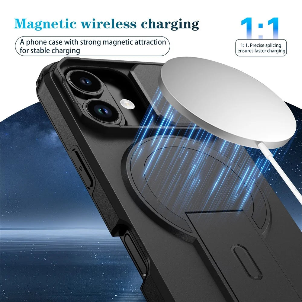 For iPhone 17 Case Kickstand Camera Slider PC + TPU Phone Cover Compatible with MagSafe - Black - 6