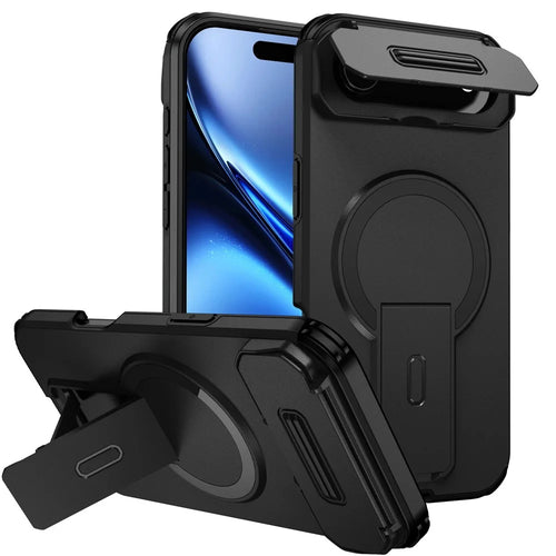 For iPhone Air Case Kickstand Camera Slider PC + TPU Phone Cover Compatible with MagSafe - Black - 1
