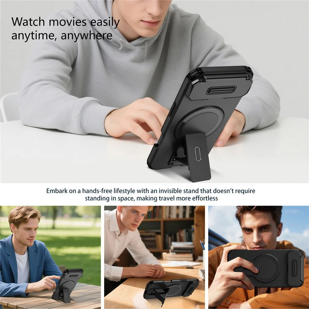 For iPhone Air Case Kickstand Camera Slider PC + TPU Phone Cover Compatible with MagSafe - Black - 5