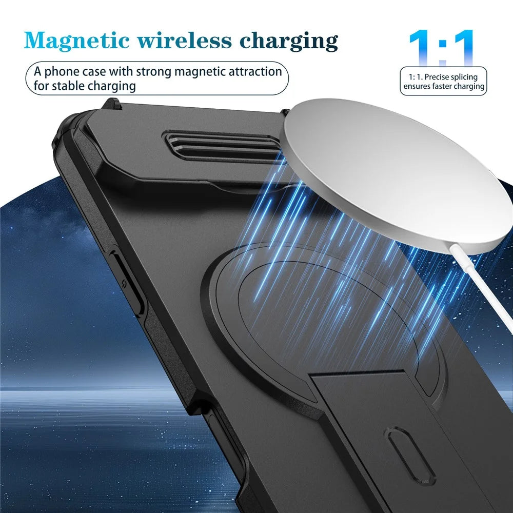 For iPhone Air Case Kickstand Camera Slider PC + TPU Phone Cover Compatible with MagSafe - Black - 6