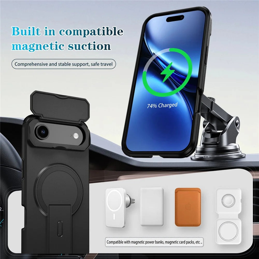 For iPhone Air Case Kickstand Camera Slider PC + TPU Phone Cover Compatible with MagSafe - Black - 7