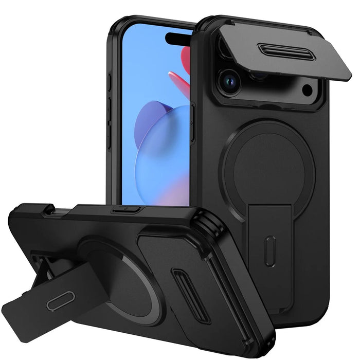 For iPhone 18 Pro / 17 Pro Case Kickstand Camera Slider PC + TPU Phone Cover Compatible with MagSafe - Black - 1