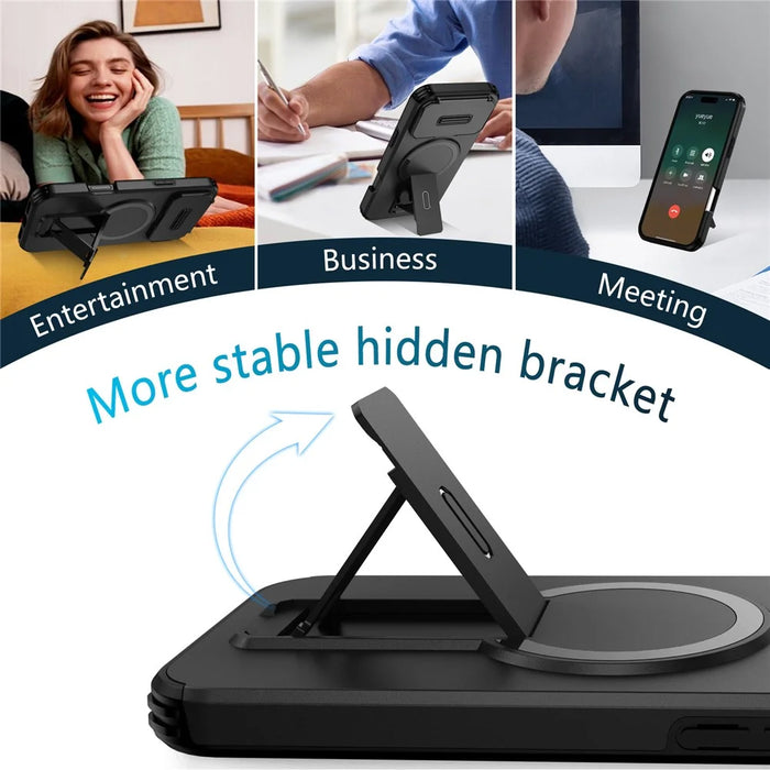 For iPhone 18 Pro / 17 Pro Case Kickstand Camera Slider PC + TPU Phone Cover Compatible with MagSafe - Black - 4