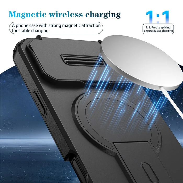 For iPhone 18 Pro / 17 Pro Case Kickstand Camera Slider PC + TPU Phone Cover Compatible with MagSafe - Black - 6