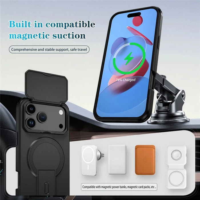 For iPhone 18 Pro / 17 Pro Case Kickstand Camera Slider PC + TPU Phone Cover Compatible with MagSafe - Black - 7