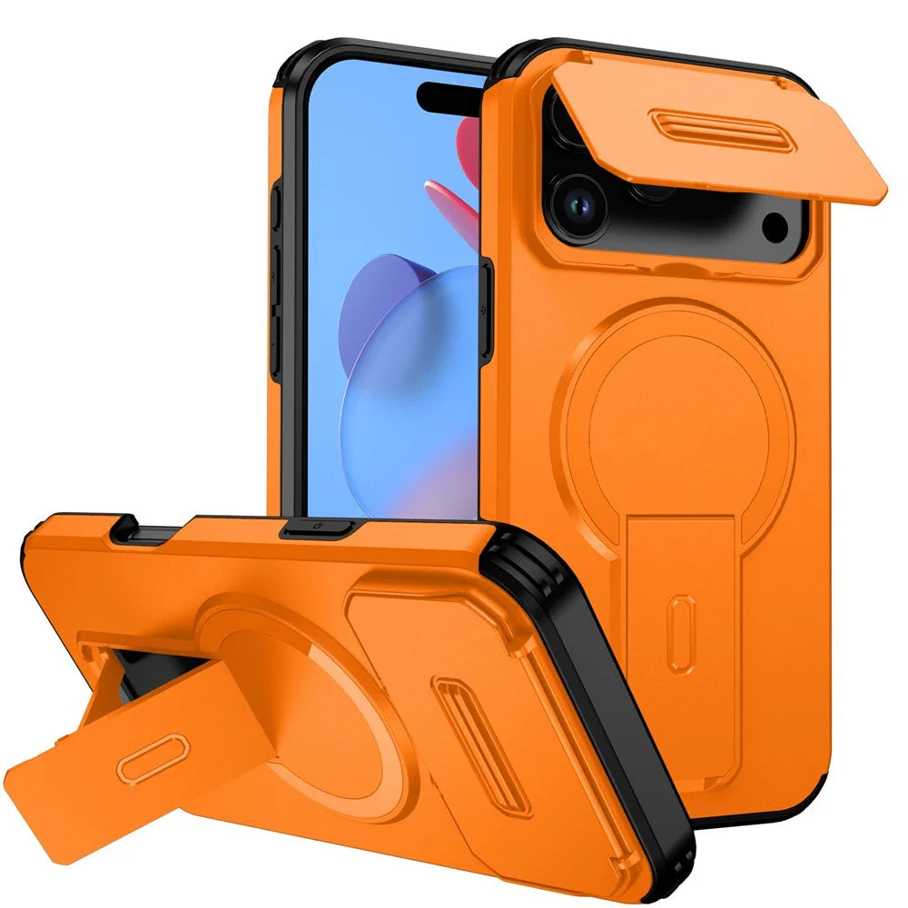For iPhone 18 Pro Max / 17 Pro Max Case Kickstand Camera Slider PC + TPU Phone Cover Compatible with MagSafe - Orange - 1