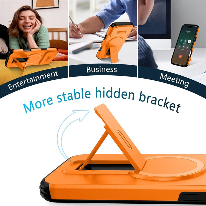 For iPhone 18 Pro Max / 17 Pro Max Case Kickstand Camera Slider PC + TPU Phone Cover Compatible with MagSafe - Orange - 4