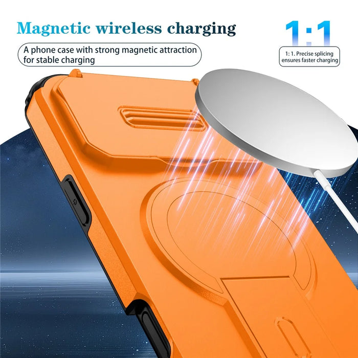 For iPhone 18 Pro Max / 17 Pro Max Case Kickstand Camera Slider PC + TPU Phone Cover Compatible with MagSafe - Orange - 6