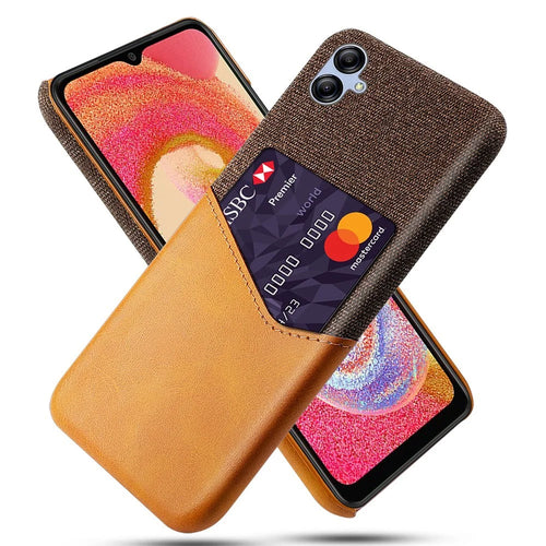 Cellphone Case for Samsung Galaxy A04 4G (164.4 x 76.3 x 9.1 mm) Card Holder Design Cloth Texture Phone Case PU Leather Coated PC Cover - Brown - 1