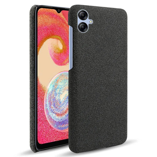 For Samsung Galaxy A04 4G (164.4 x 76.3 x 9.1 mm) Mobile Phone Case Protector Shell Solid Color Hard PC+Cloth Phone Cover  - Black - 1