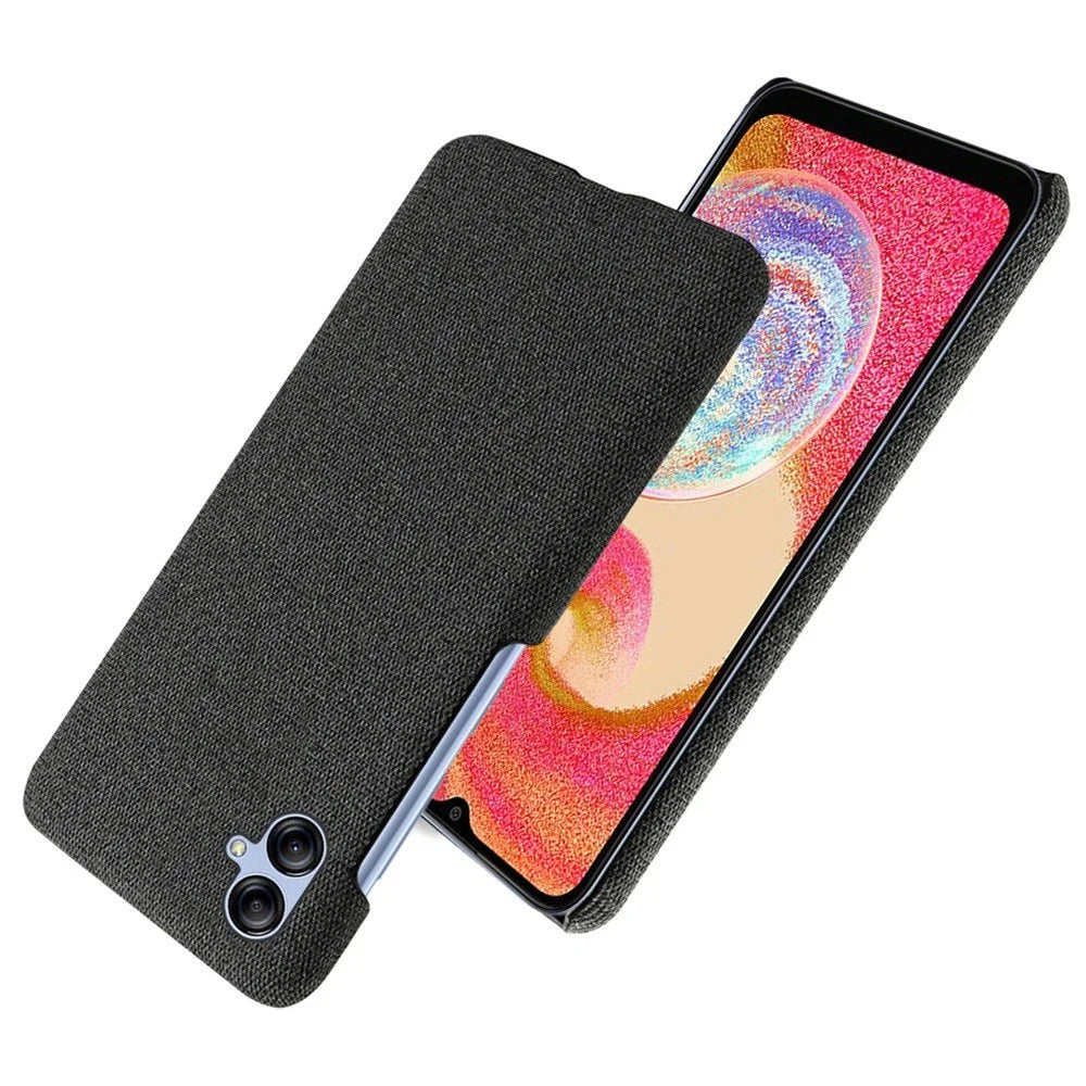 For Samsung Galaxy A04 4G (164.4 x 76.3 x 9.1 mm) Mobile Phone Case Protector Shell Solid Color Hard PC+Cloth Phone Cover  - Black - 2