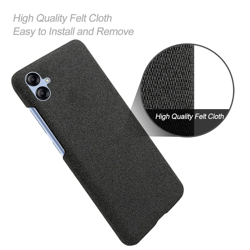 For Samsung Galaxy A04 4G (164.4 x 76.3 x 9.1 mm) Mobile Phone Case Protector Shell Solid Color Hard PC+Cloth Phone Cover  - Black - 4