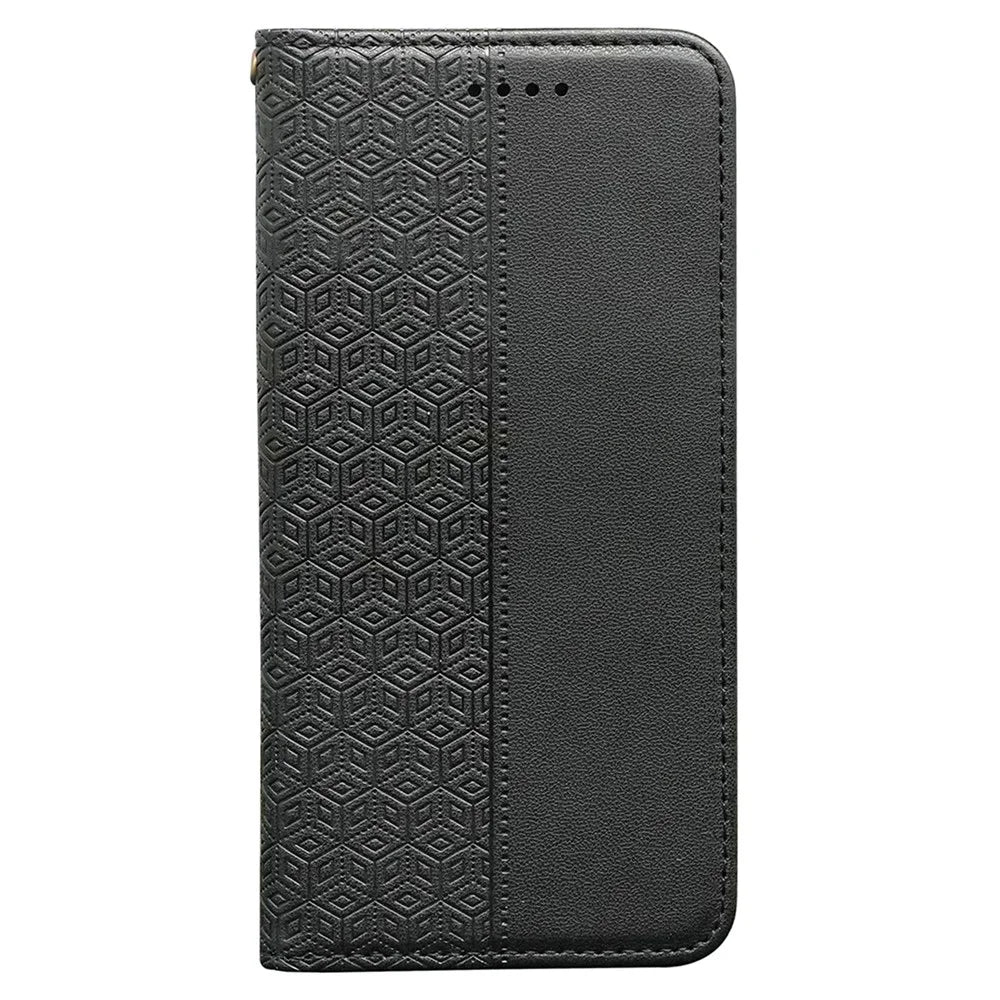 For iPhone 18 Pro Max / 17 Pro Max Wallet Phone Case Checkered Pattern Imprint Leather Flip Cover with Wrist Strap - Black - 5