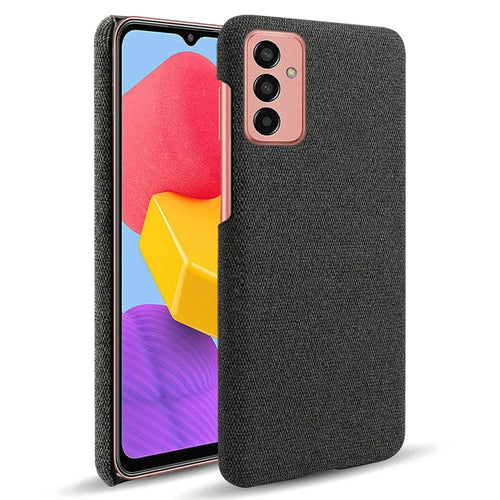 For Samsung Galaxy M13 4G Mobile Phone Case Shell Shock Absorbing Solid Color Hard PC+Cloth Phone Cover - Black - 1