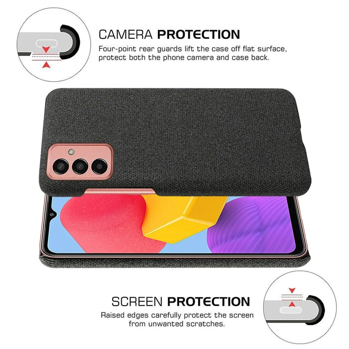 For Samsung Galaxy M13 4G Mobile Phone Case Shell Shock Absorbing Solid Color Hard PC+Cloth Phone Cover - Black - 5