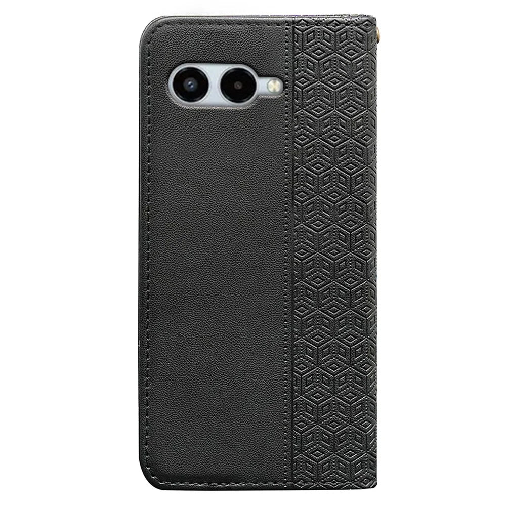 For T-Mobile REVVL 8 Wallet Phone Case Checkered Pattern Imprint Leather Flip Cover with Wrist Strap - Black - 6
