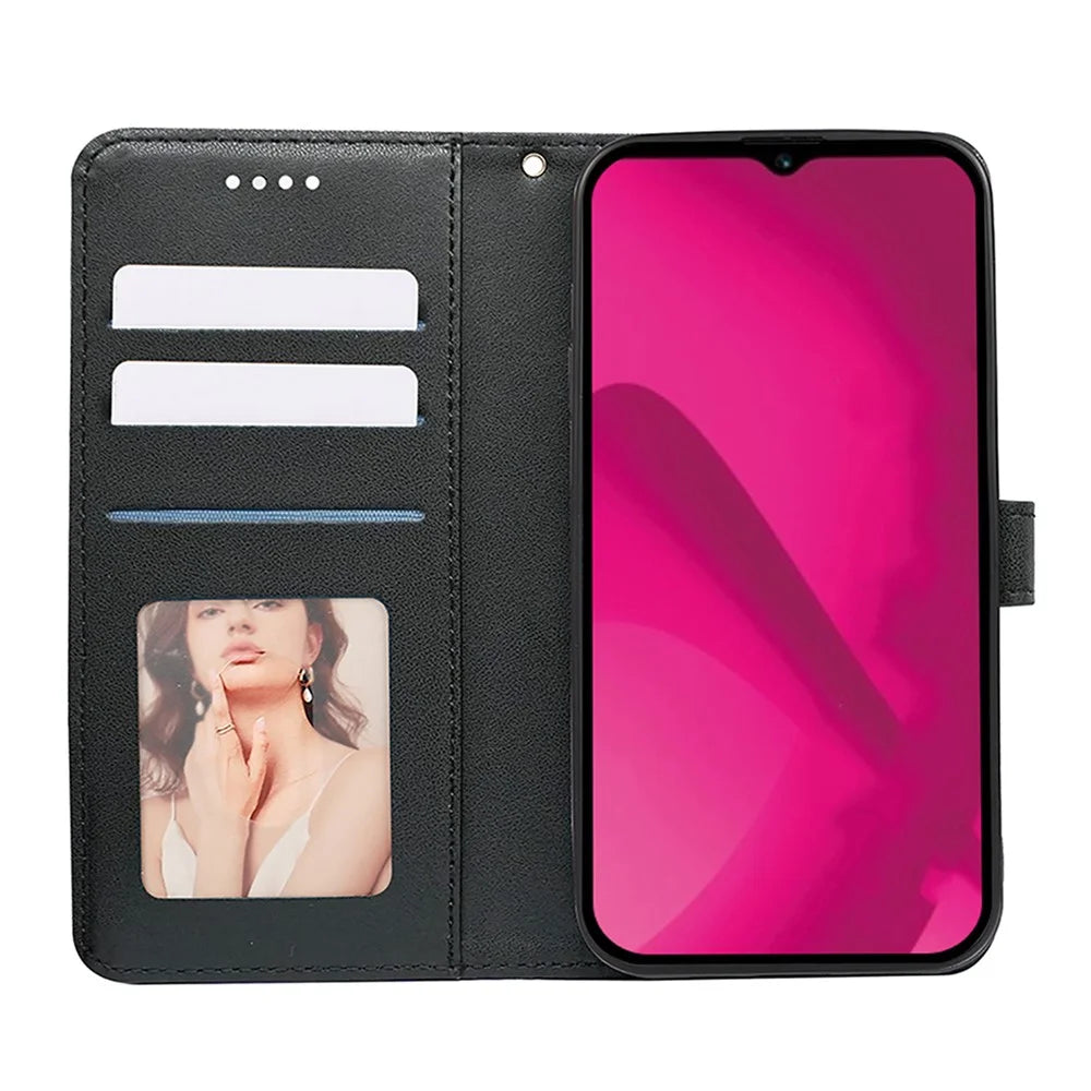For T-Mobile REVVL 8 Wallet Phone Case Pattern Imprint Leather Flip Cover - Black - 2