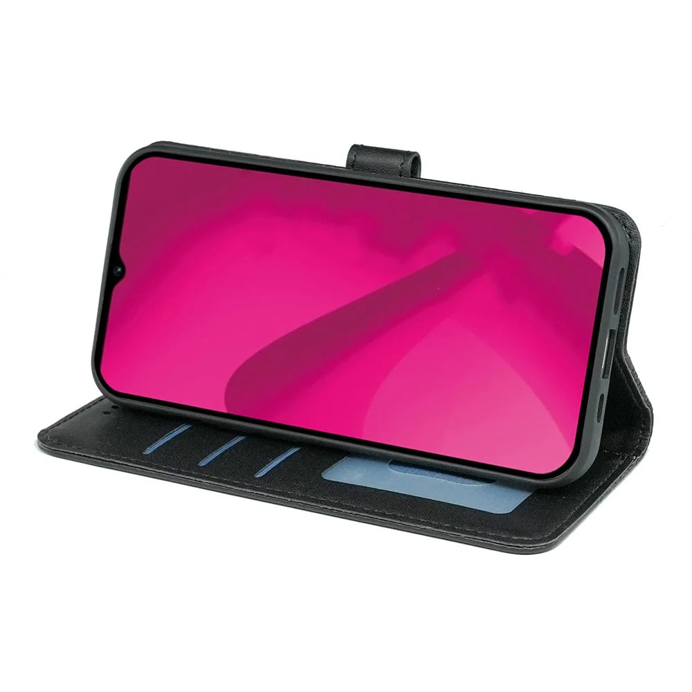 For T-Mobile REVVL 8 Wallet Phone Case Pattern Imprint Leather Flip Cover - Black - 3