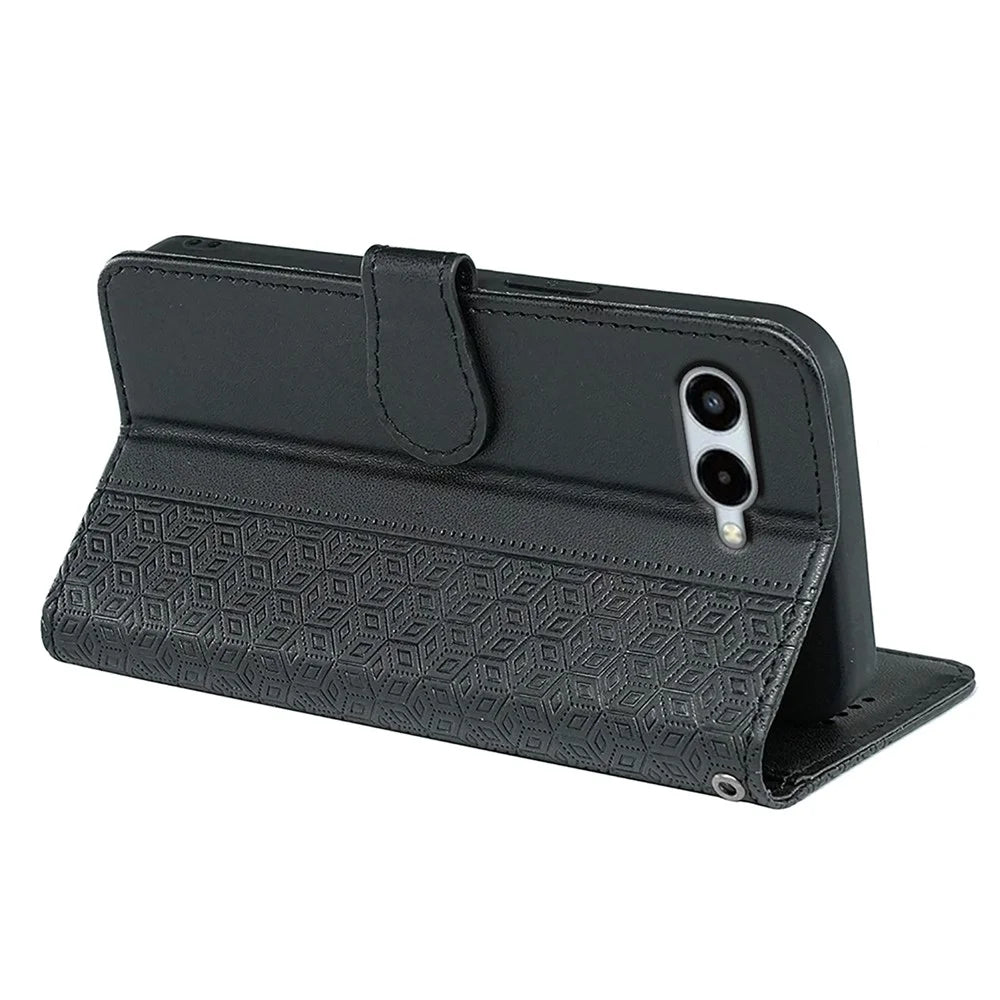 For T-Mobile REVVL 8 Wallet Phone Case Pattern Imprint Leather Flip Cover - Black - 4