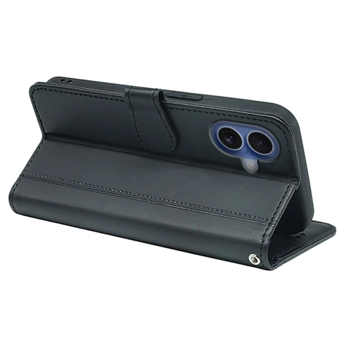 For iPhone 17 Wallet Case Magnetic Snap Leather Phone Cover with Strap - Black - 4