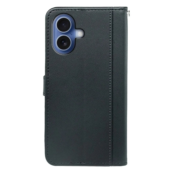 For iPhone 17 Wallet Case Magnetic Snap Leather Phone Cover with Strap - Black - 6