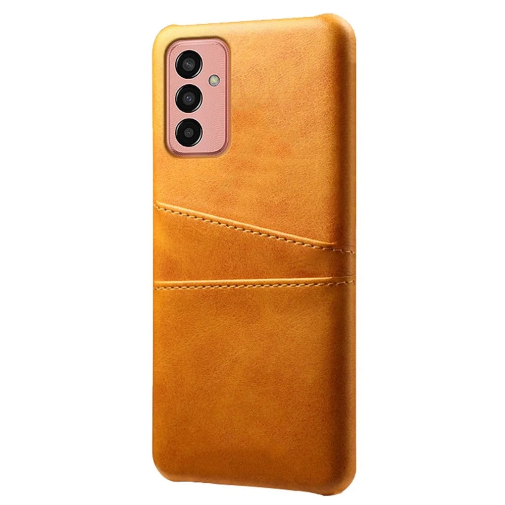 For Samsung Galaxy M13 4G Phone Case with Dual Card Slots, Drop Resistant PU Leather Coated Hard PC Cover - Orange - 2