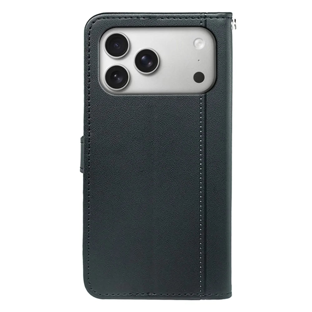For iPhone 18 Pro / 17 Pro Wallet Case Magnetic Snap Leather Phone Cover with Strap - Black - 6