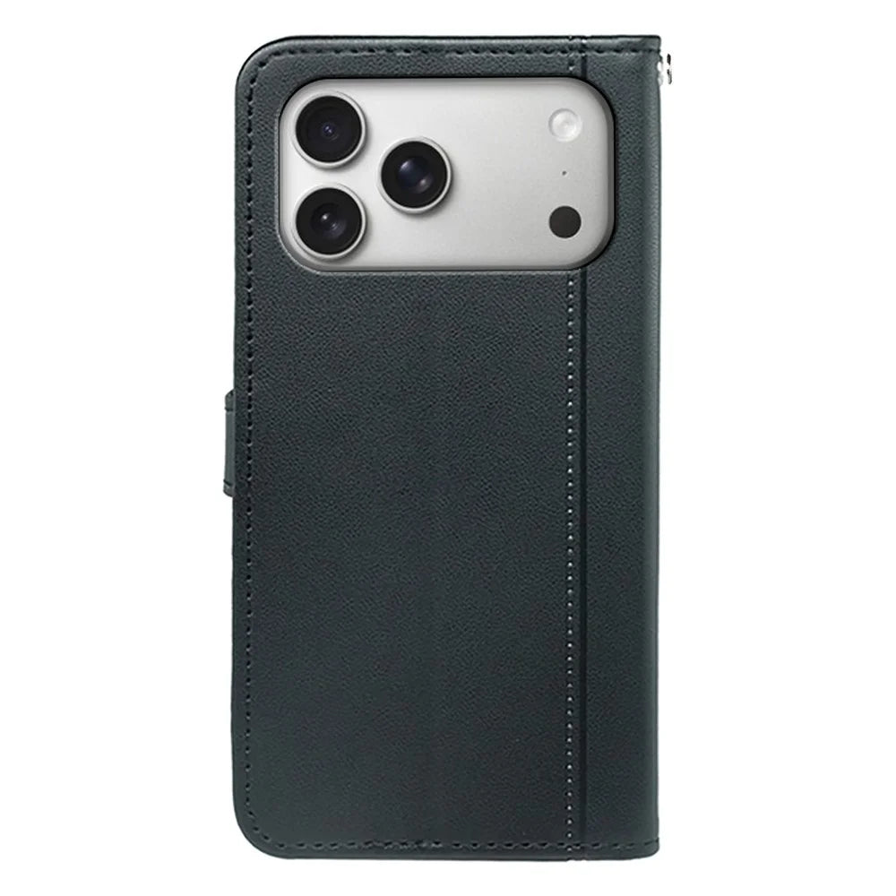 For iPhone 18 Pro Max / 17 Pro Max Wallet Case Magnetic Snap Leather Phone Cover with Strap - Black - 6
