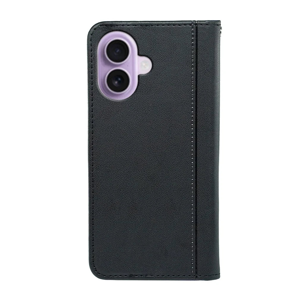 For iPhone 17 Wallet Case Magnetic Closing PU Leather Phone Cover with Wrist Strap - Black - 6