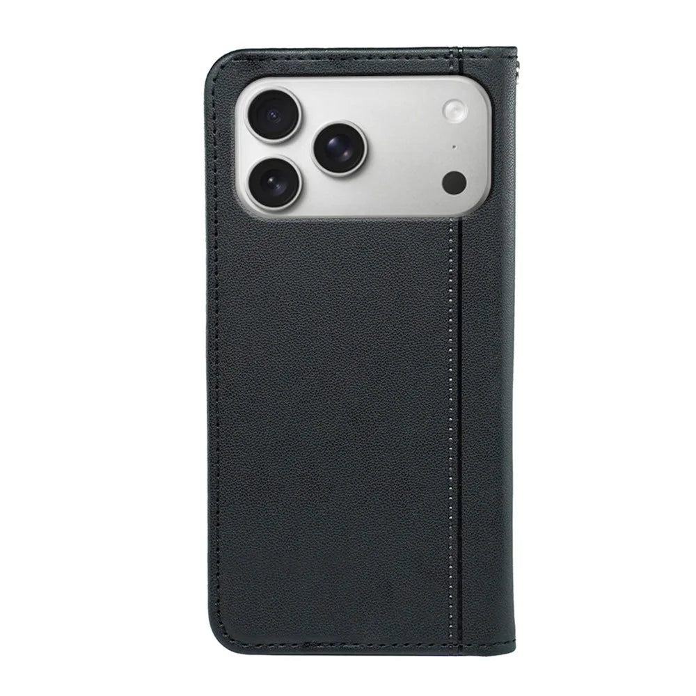 For iPhone 18 Pro Max / 17 Pro Max Wallet Case Magnetic Closing PU Leather Phone Cover with Wrist Strap - Black - 6