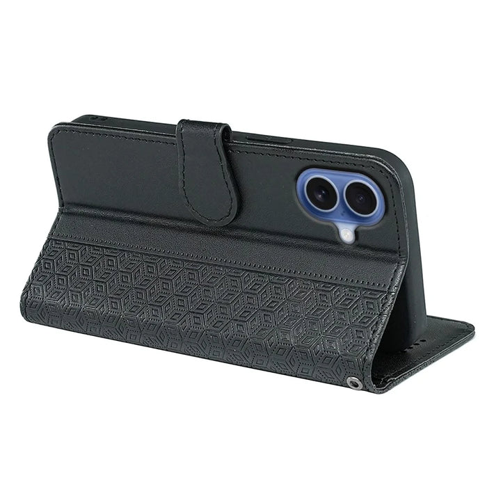 For iPhone 17 Wallet Phone Case Pattern Imprint Leather Flip Cover - Black - 4