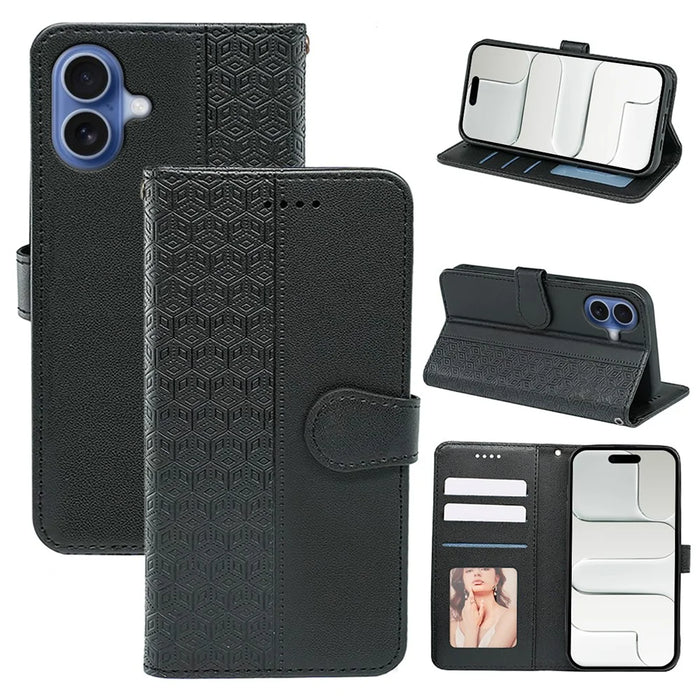 For iPhone 17 Wallet Phone Case Pattern Imprint Leather Flip Cover - Black - 7