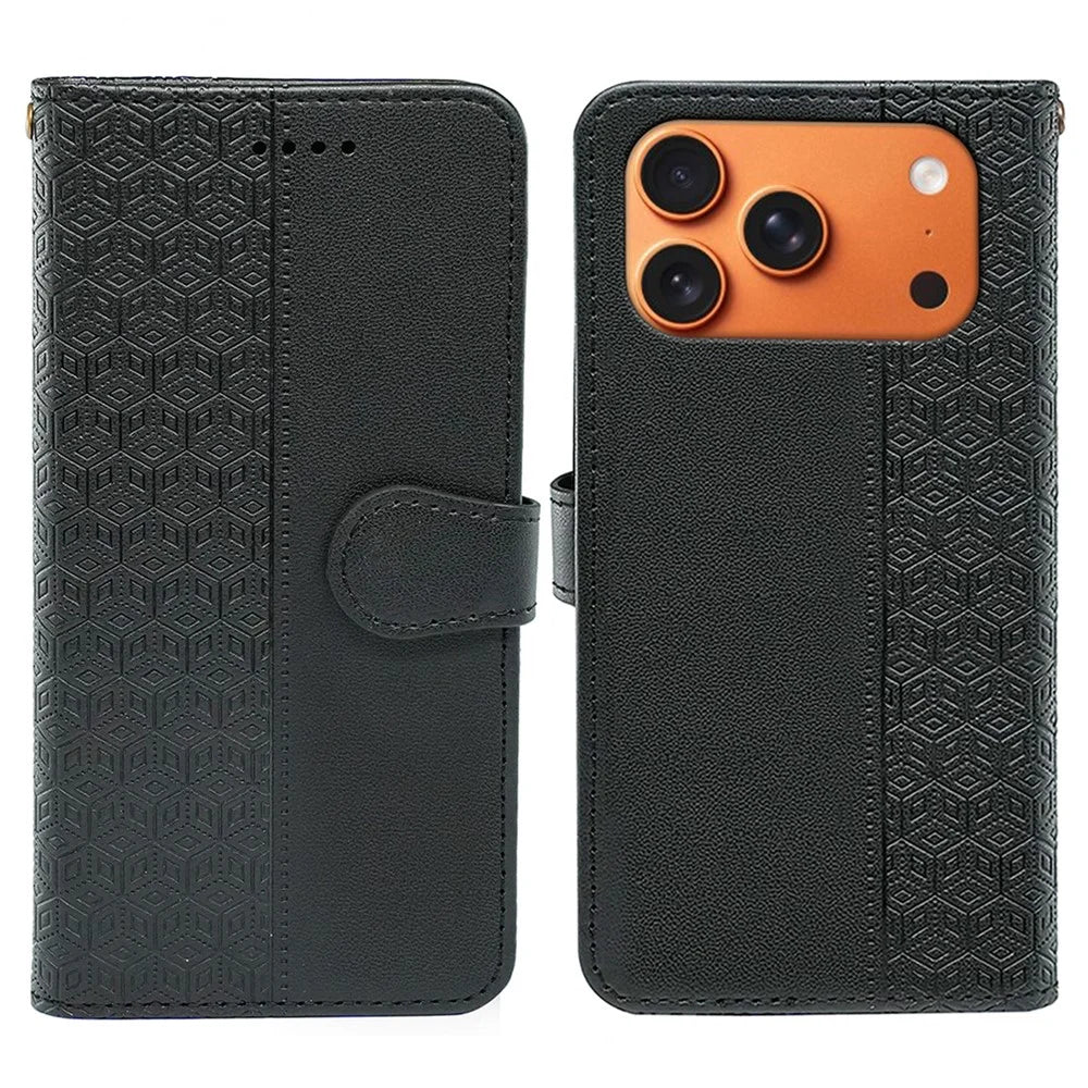 For iPhone 18 Pro Max / 17 Pro Max Wallet Phone Case Pattern Imprint Leather Flip Cover - Black - 1