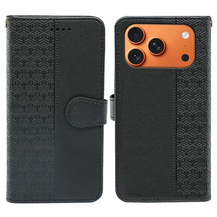 For iPhone 18 Pro Max / 17 Pro Max Wallet Phone Case Pattern Imprint Leather Flip Cover - Black - 1