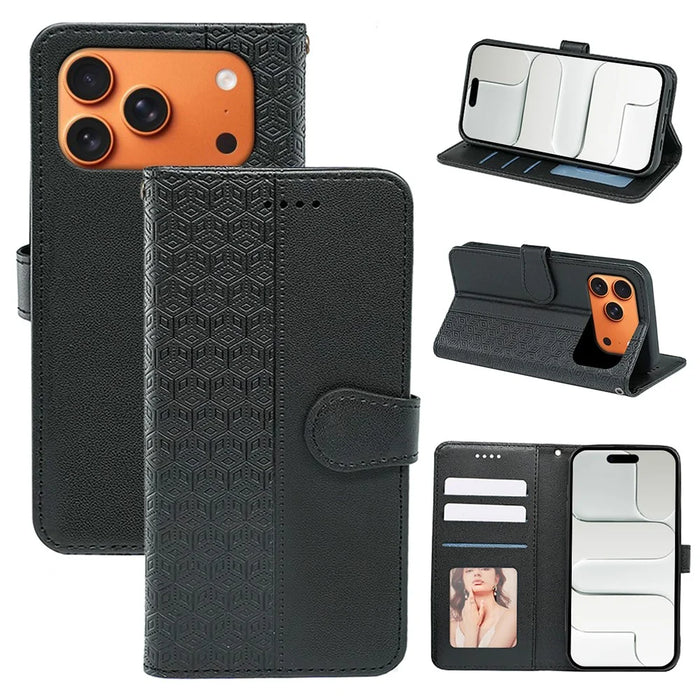 For iPhone 18 Pro Max / 17 Pro Max Wallet Phone Case Pattern Imprint Leather Flip Cover - Black - 7