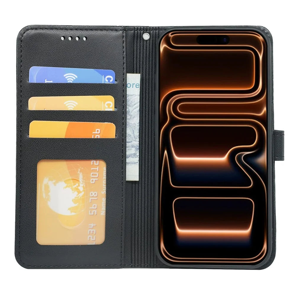 For iPhone Air Wallet Case Magnetic Snap Leather Phone Cover with Strap - Black - 3
