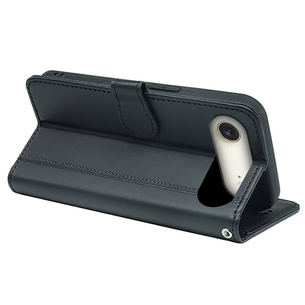 For iPhone Air Wallet Case Magnetic Snap Leather Phone Cover with Strap - Black - 4