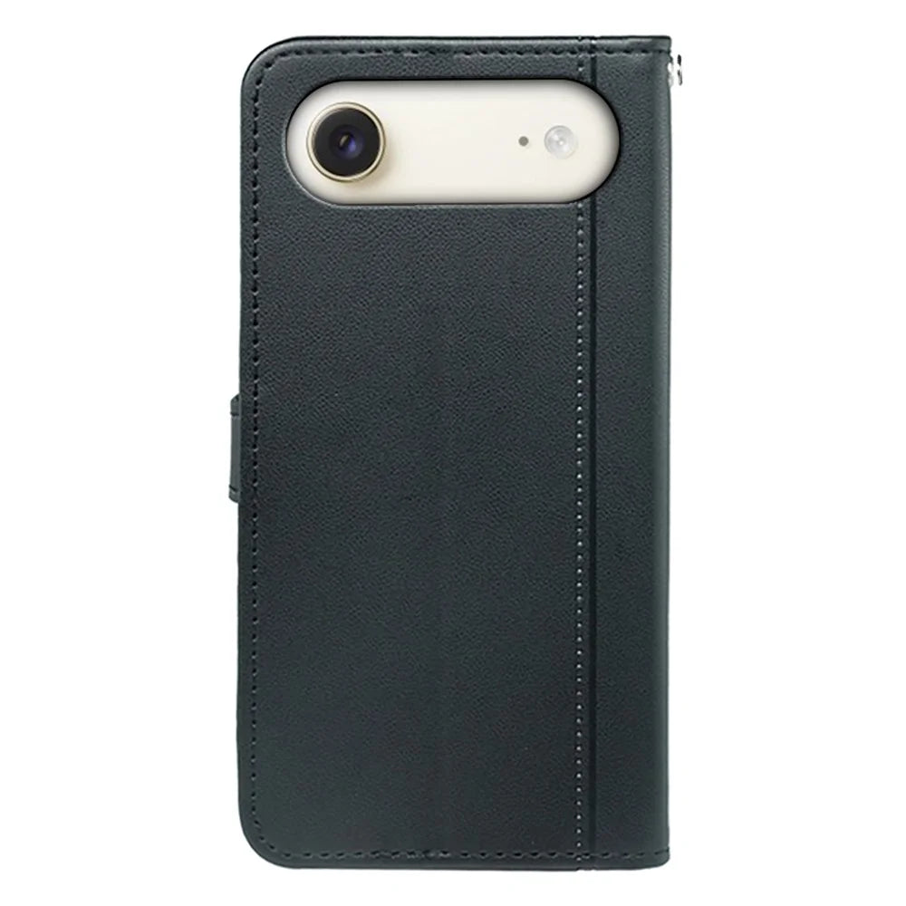 For iPhone Air Wallet Case Magnetic Snap Leather Phone Cover with Strap - Black - 6