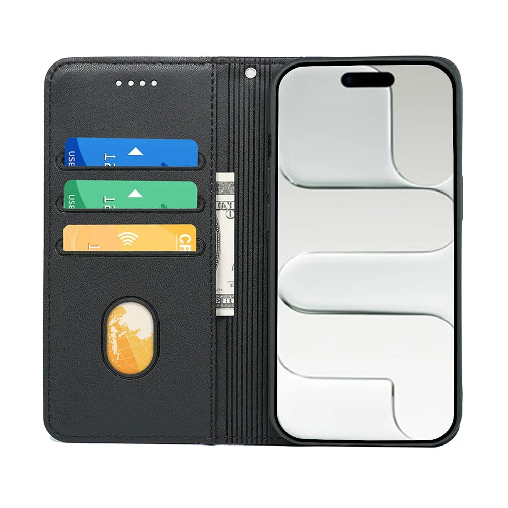 For iPhone Air Wallet Case Magnetic Closing PU Leather Phone Cover with Wrist Strap - Black - 2