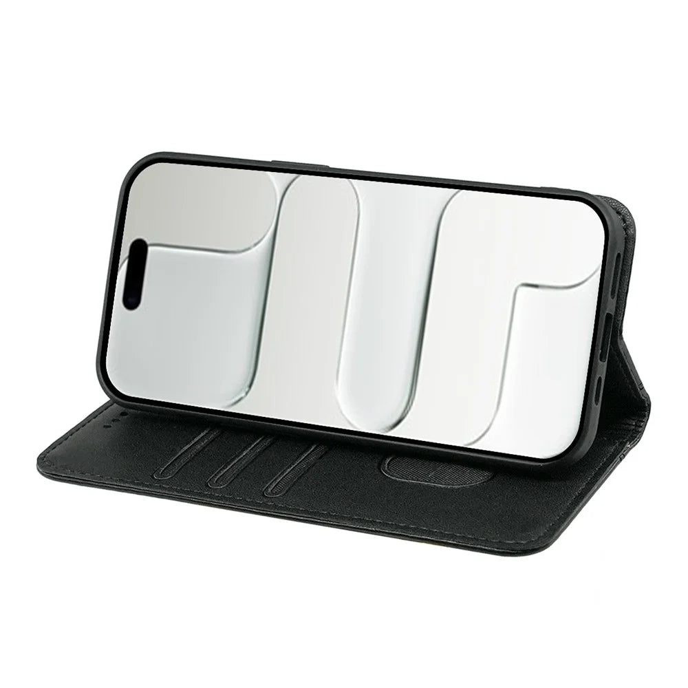 For iPhone Air Wallet Case Magnetic Closing PU Leather Phone Cover with Wrist Strap - Black - 3
