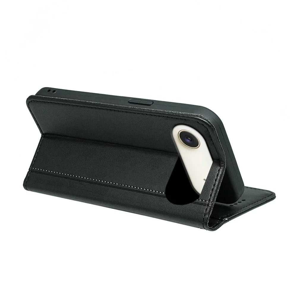 For iPhone Air Wallet Case Magnetic Closing PU Leather Phone Cover with Wrist Strap - Black - 4