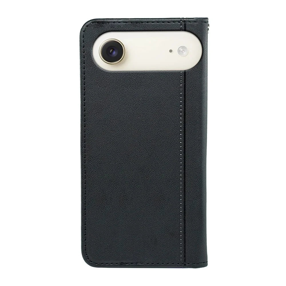 For iPhone Air Wallet Case Magnetic Closing PU Leather Phone Cover with Wrist Strap - Black - 6