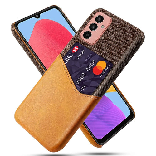 Cellphone Case for Samsung Galaxy M13 4G Card Holder Design Anti-fall Cloth Texture Phone Case PU Leather Coated PC Cover - Brown - 1