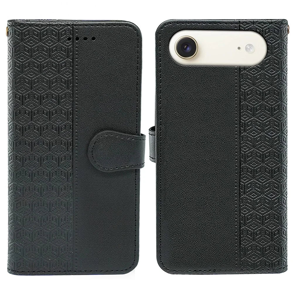 For iPhone Air Wallet Phone Case Pattern Imprint Leather Flip Cover - Black - 1