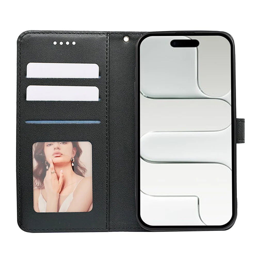 For iPhone Air Wallet Phone Case Pattern Imprint Leather Flip Cover - Black - 2