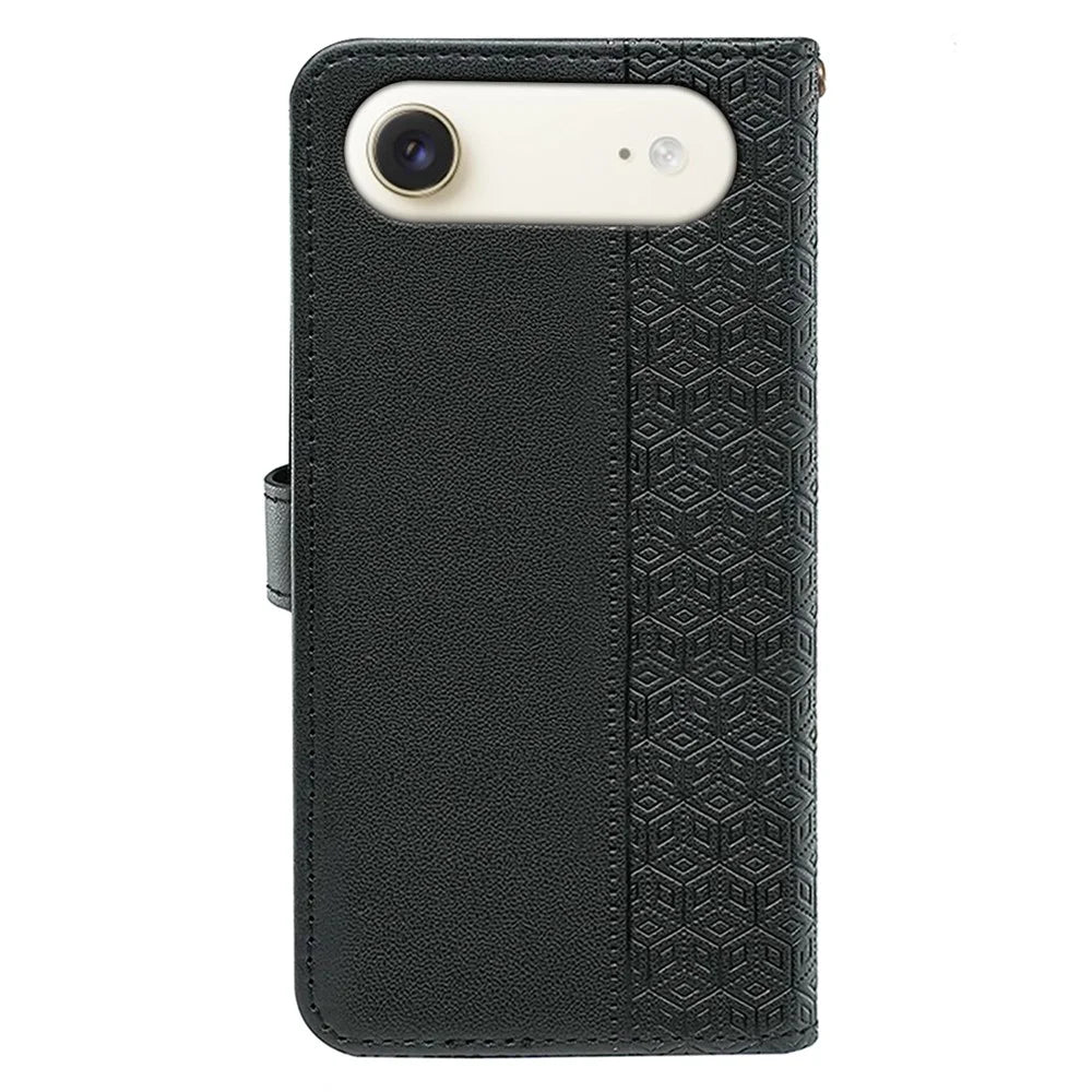 For iPhone Air Wallet Phone Case Pattern Imprint Leather Flip Cover - Black - 6