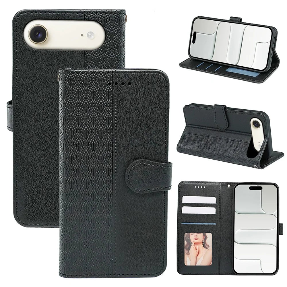 For iPhone Air Wallet Phone Case Pattern Imprint Leather Flip Cover - Black - 7